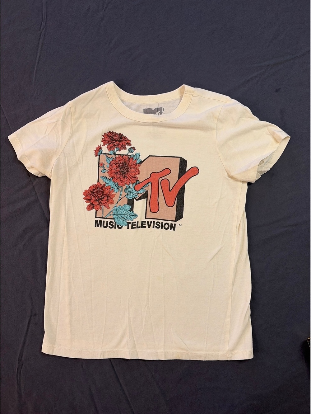 🌸📺 MTV Floral Graphic T-Shirt | Cream | Size XS